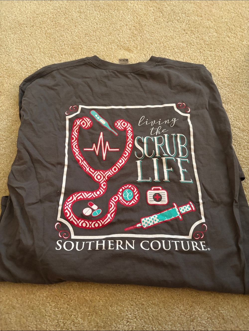 Southern Couture Women's Black 'Living the Scrub Life' Long Sleeve Tee